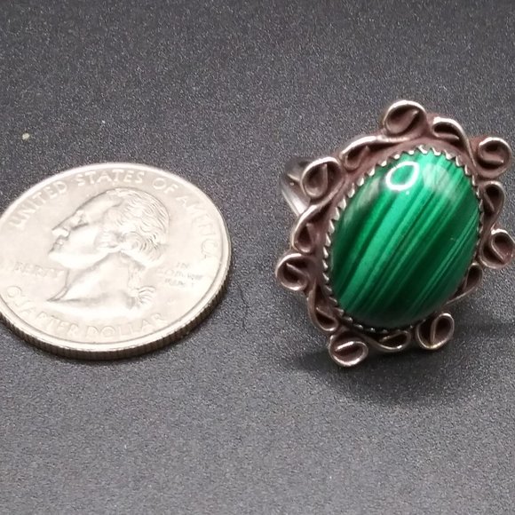 60s Malachite Sterling Silver Signed Native Ring - Picture 7 of 8